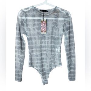 NWT BOOHOO Tie Dye Mesh Sheer Bodysuit Size 4